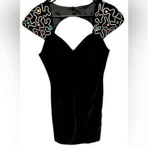 Evening Chic by Lola Berent Vntg Velvet Midi Jewled Little Black Dress